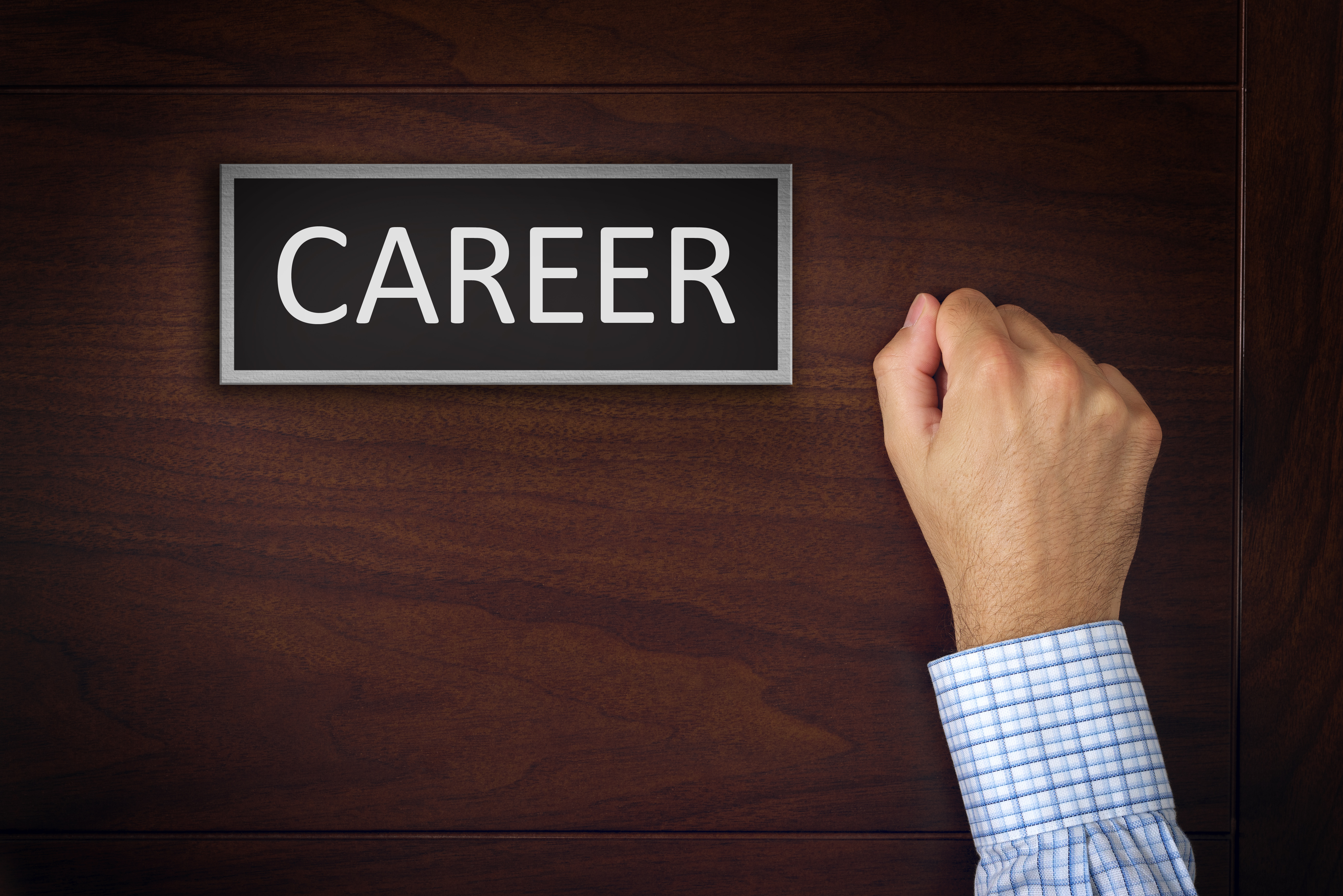 Businessman Knocking on Career Office Door